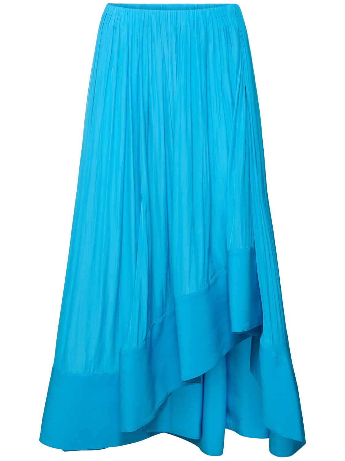 Shop Lanvin Flared Satin High Waist Midi Skirt In 블루