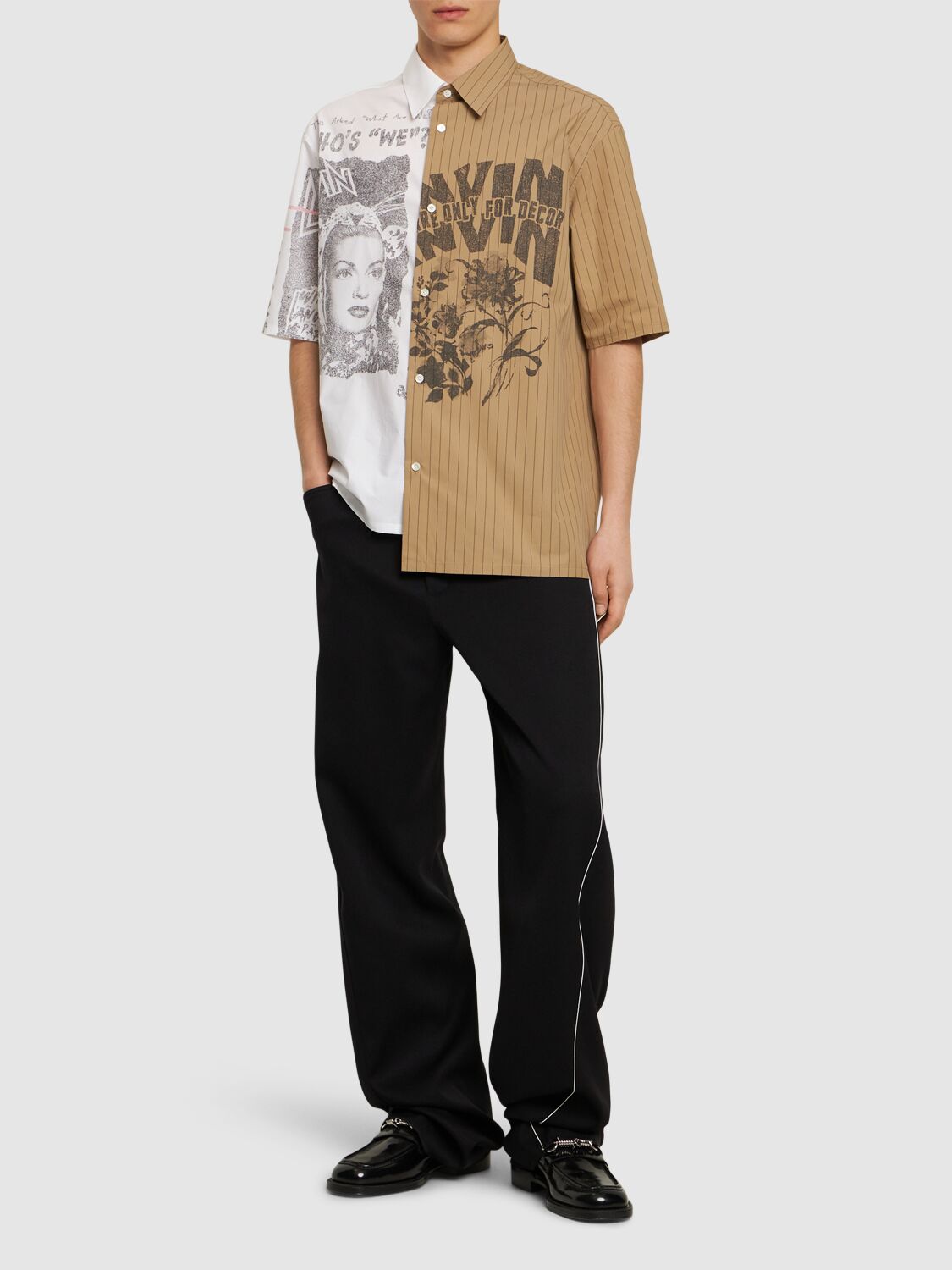 Shop Lanvin Asymmetrical Poplin Shirt In 화이트,카키
