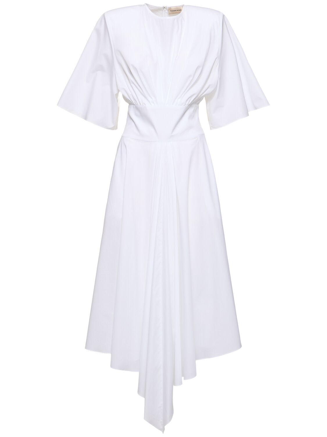 Shop Alexandre Vauthier Cotton Poplin S/s Flared Midi Dress In 화이트