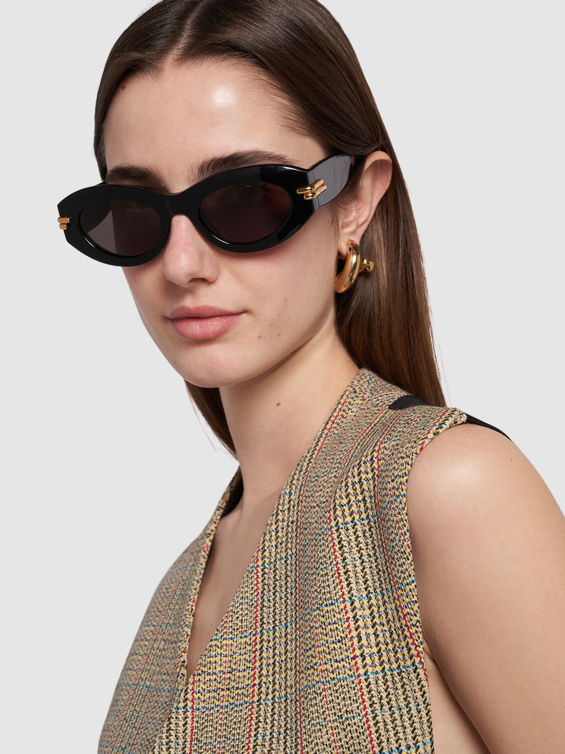 Shop Bottega Veneta Bv1322s Mitre Acetate Oval Sunglasses In Black