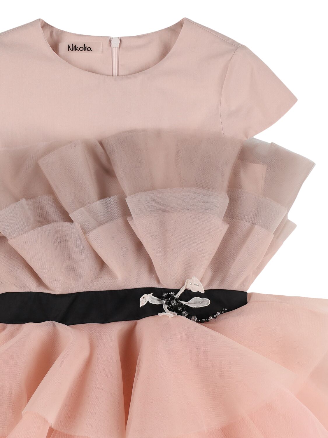Shop Nikolia Tulle Dress W/ Butterfly Appliqué In Pink