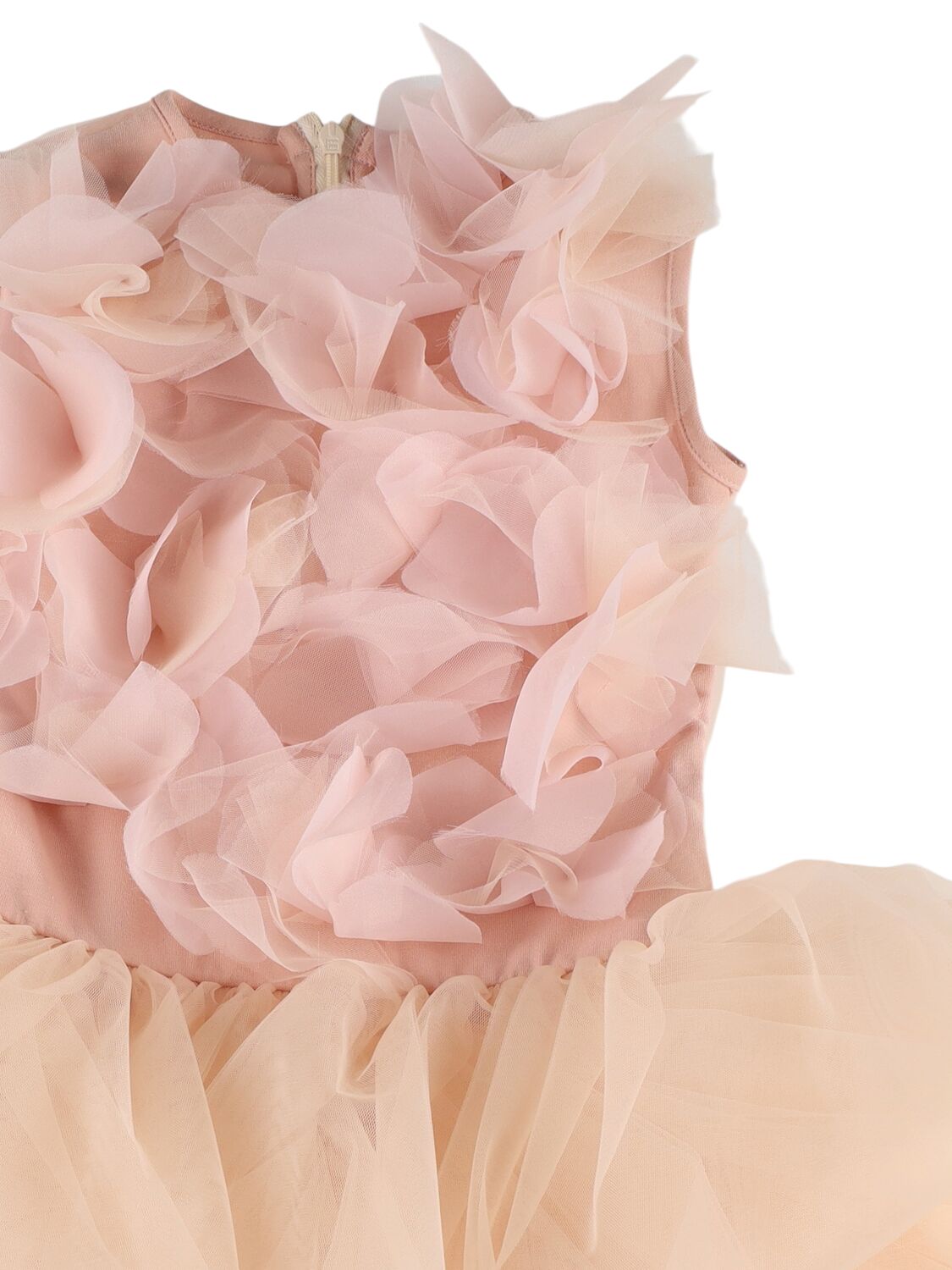 Shop Nikolia Tulle Dress W/ Rose Appliqués In Pink