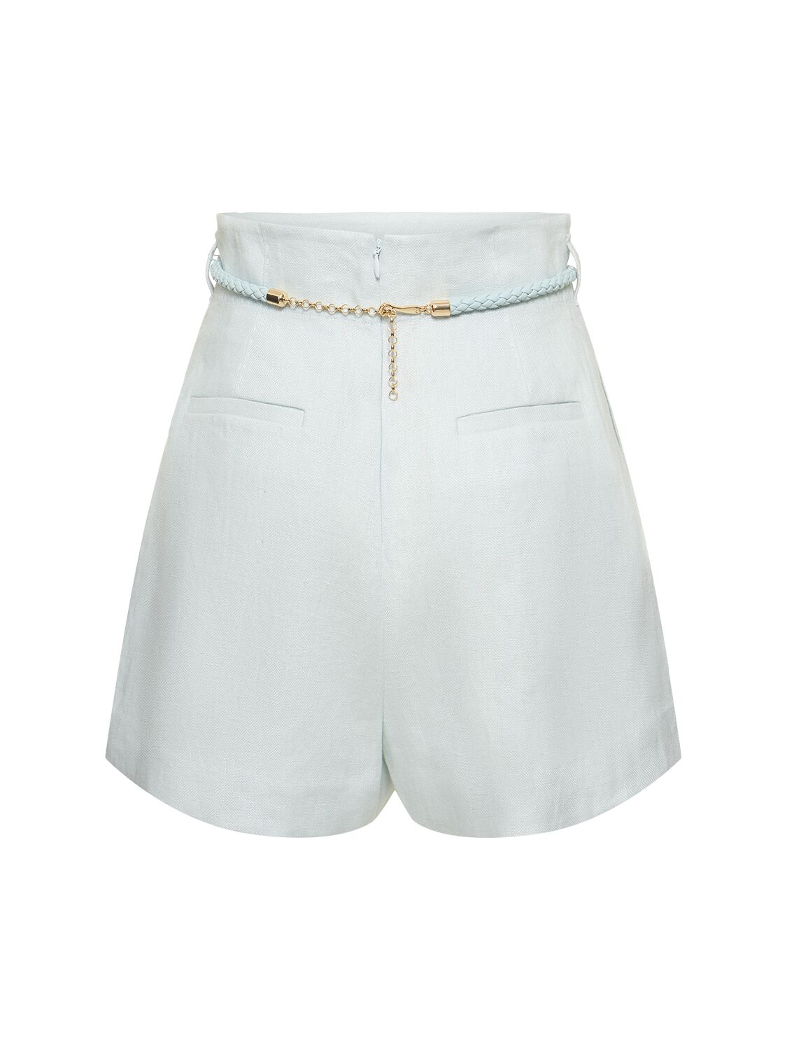 Shop Zimmermann Natura High Waisted Linen Shorts In 라이트 그린