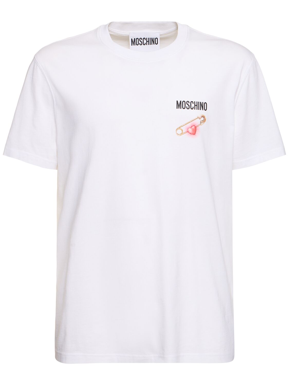 Shop Moschino Heart Safety Pin T-shirt In White