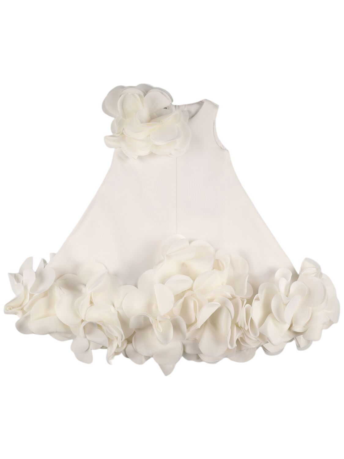 Nikolia Neoprene Dress W/ Flower Appliqués In White