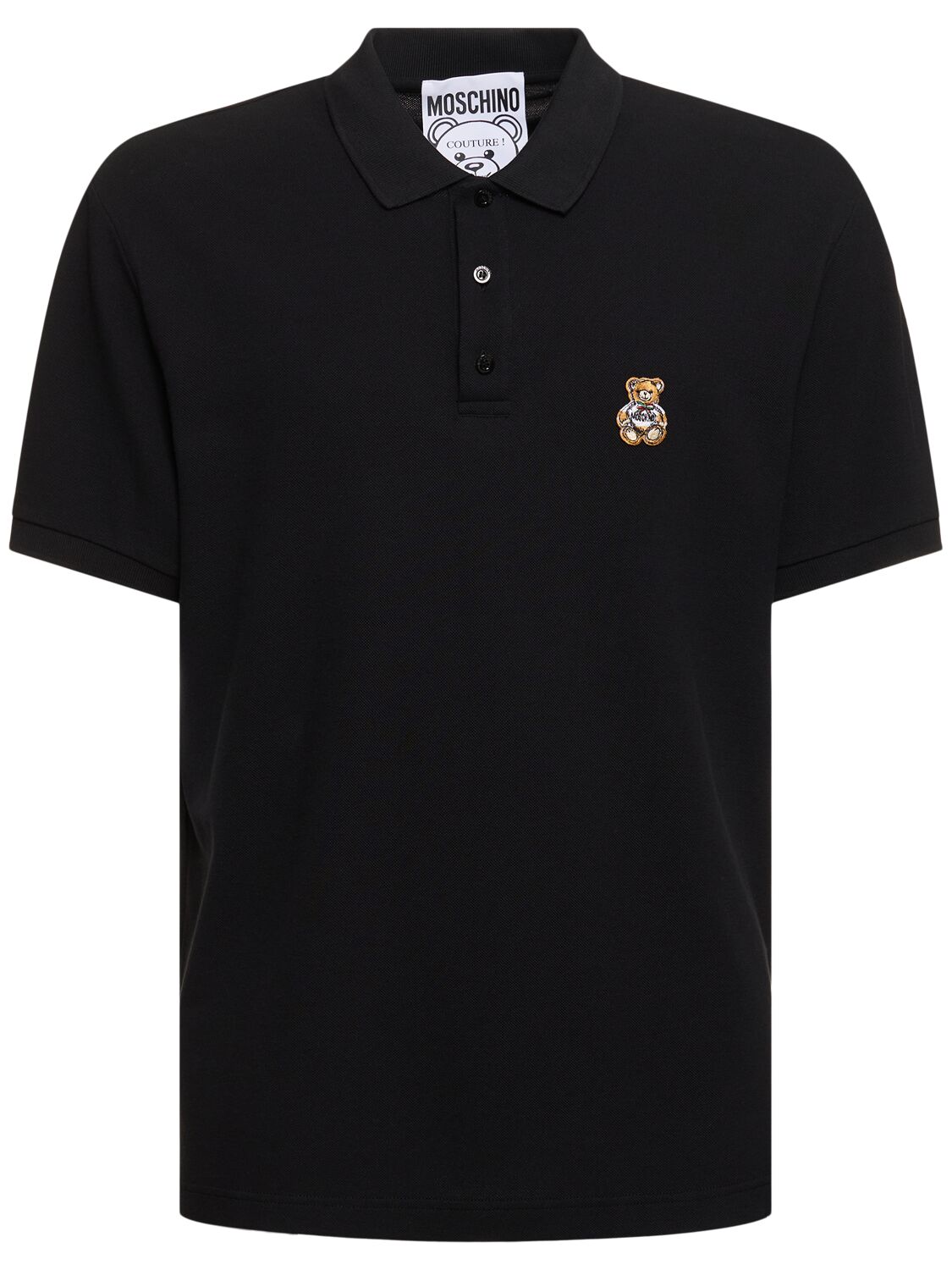 Moschino Teddy Logo Patch Polo Shirt In 黑色