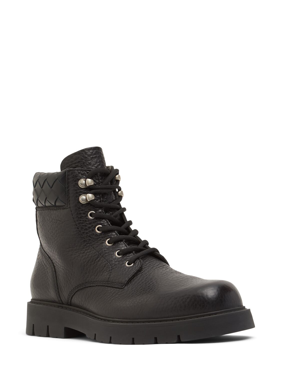 Shop Bottega Veneta 45mm Haddock Leather Lace-up Ankle Boots In Black