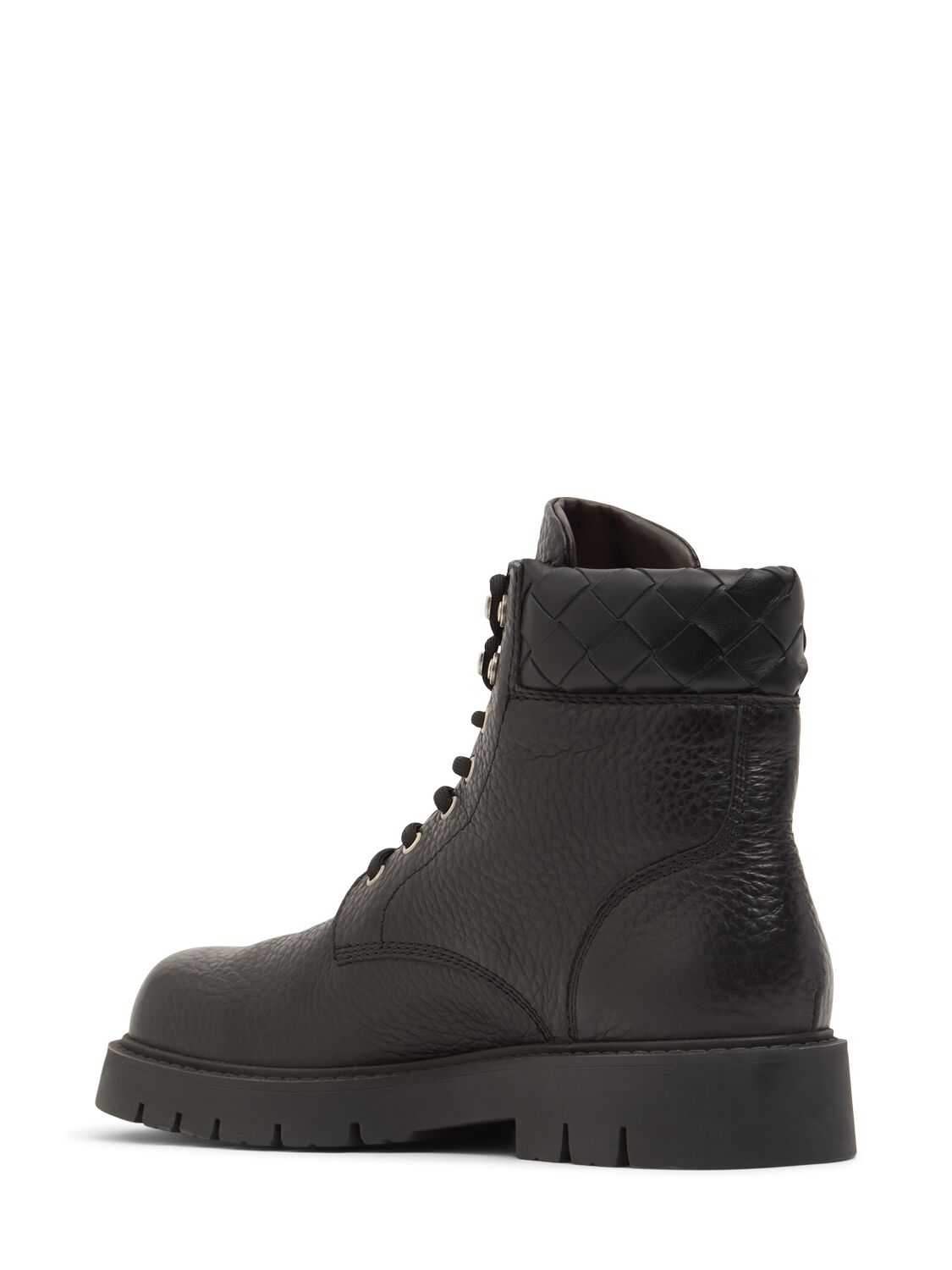 Shop Bottega Veneta 45mm Haddock Leather Lace-up Ankle Boots In Black