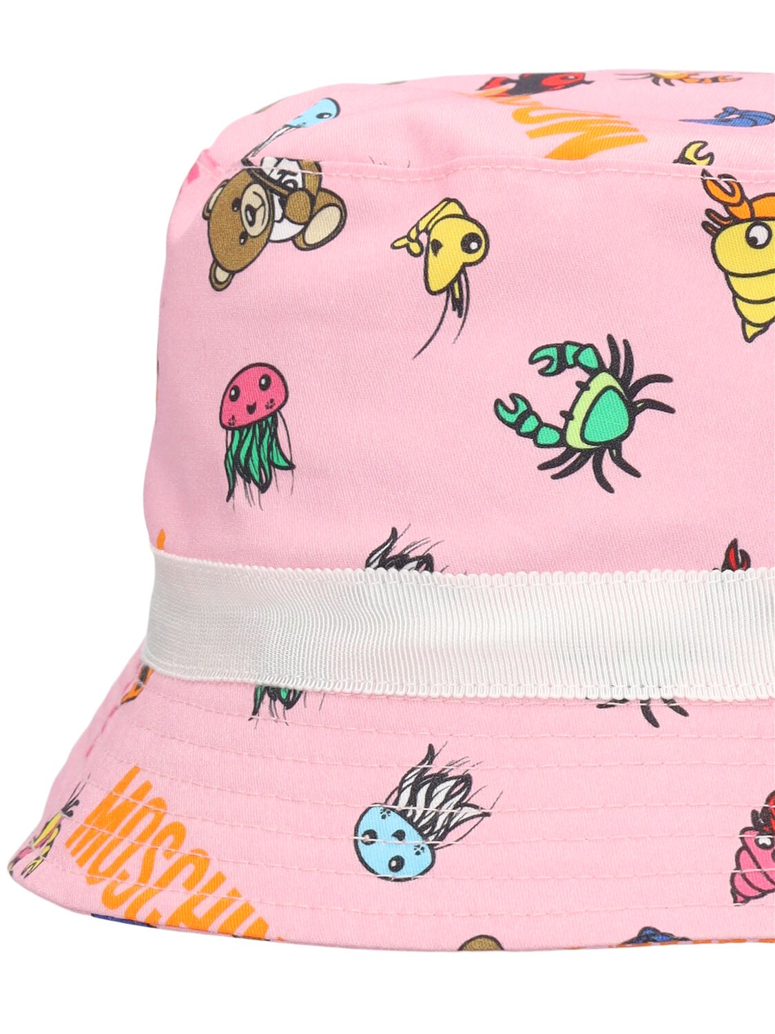 Shop Moschino Printed Cotton Gabardine Bucket Hat In Pink