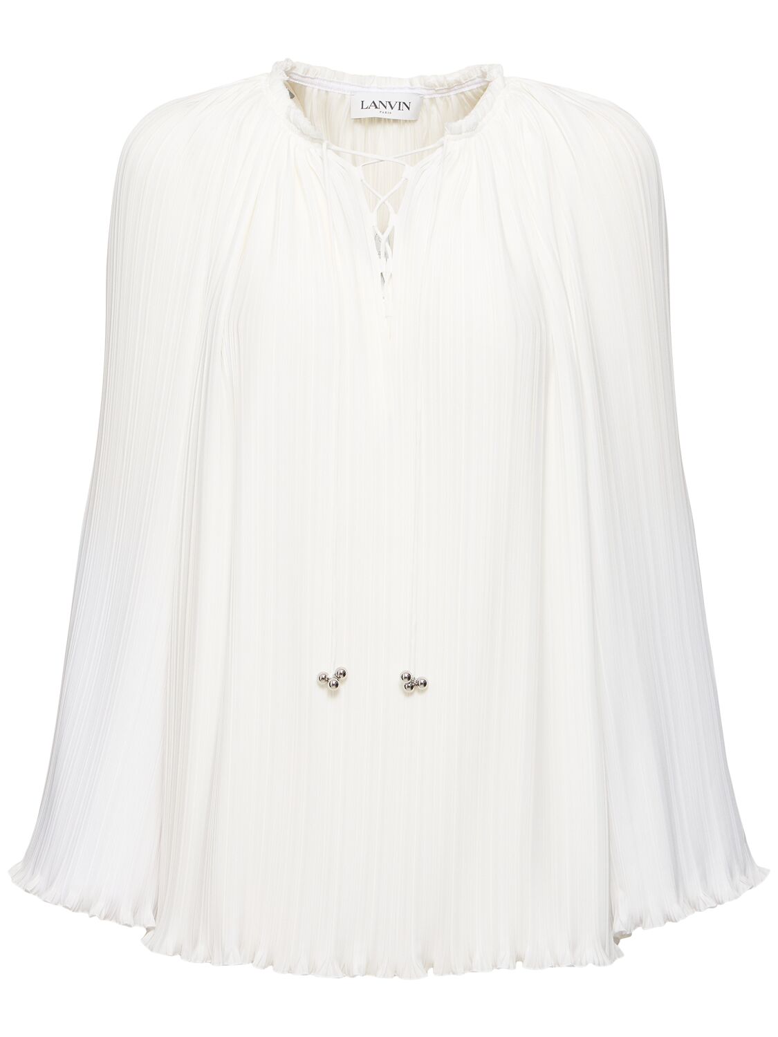 Shop Lanvin Pleated Flared Long Sleeve Shirt In 화이트