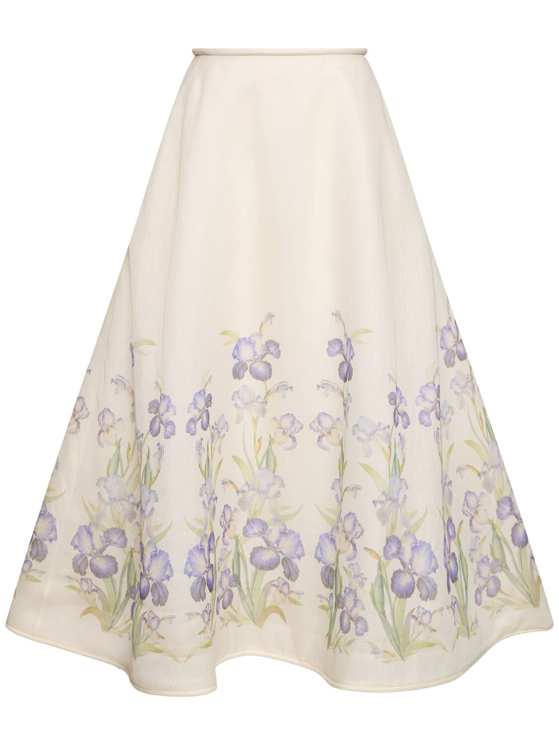 Natura Print Silk & Linen Midi Skirt