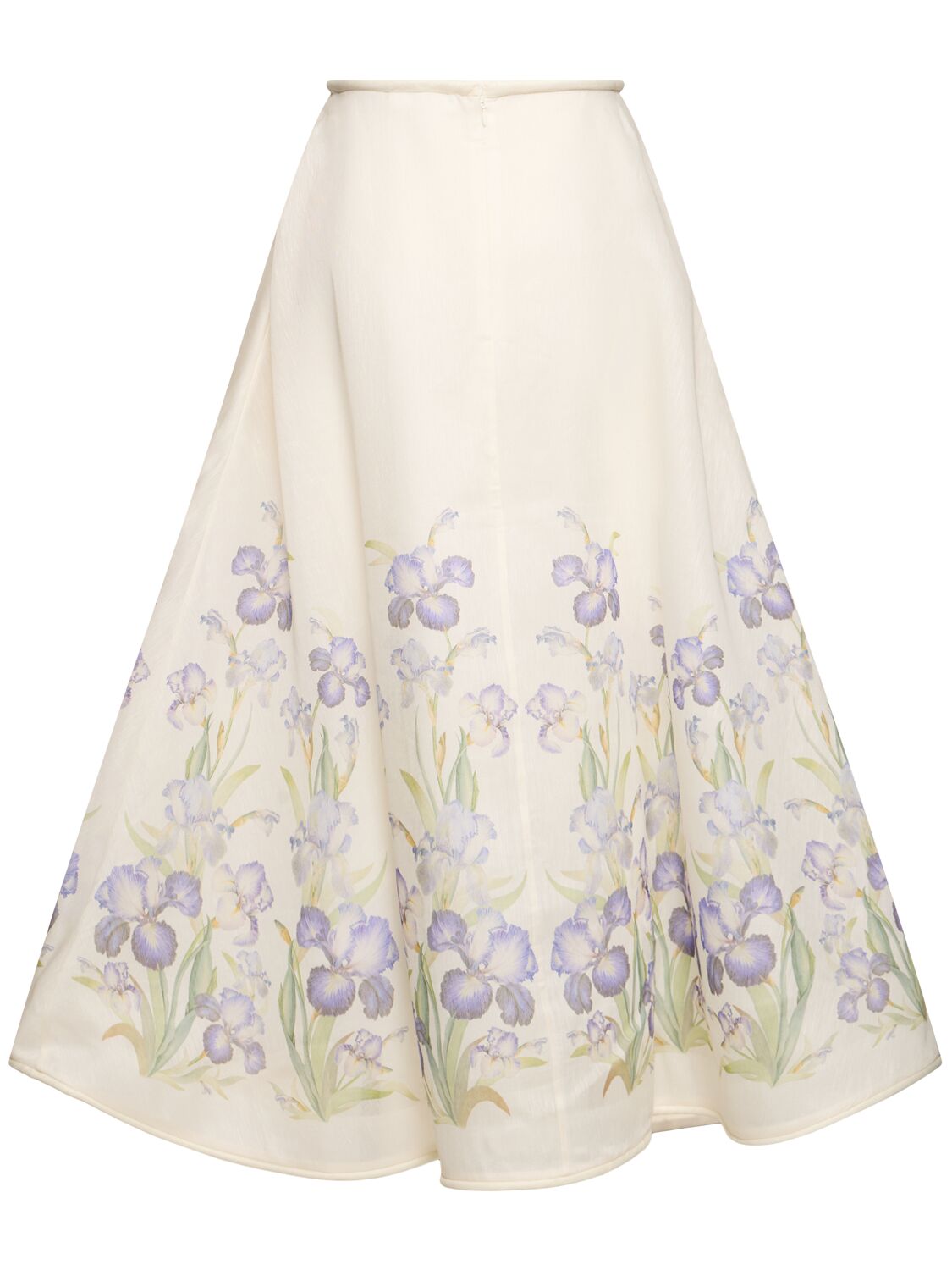 Shop Zimmermann Natura Print Silk & Linen Midi Skirt In Multi Ivory