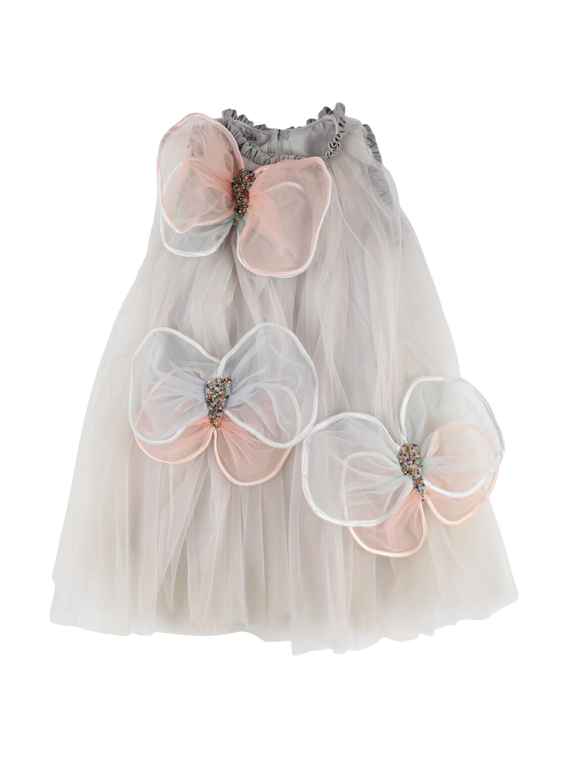 Nikolia Kids' Tulle Dress W/ Butterfly Appliqués In White