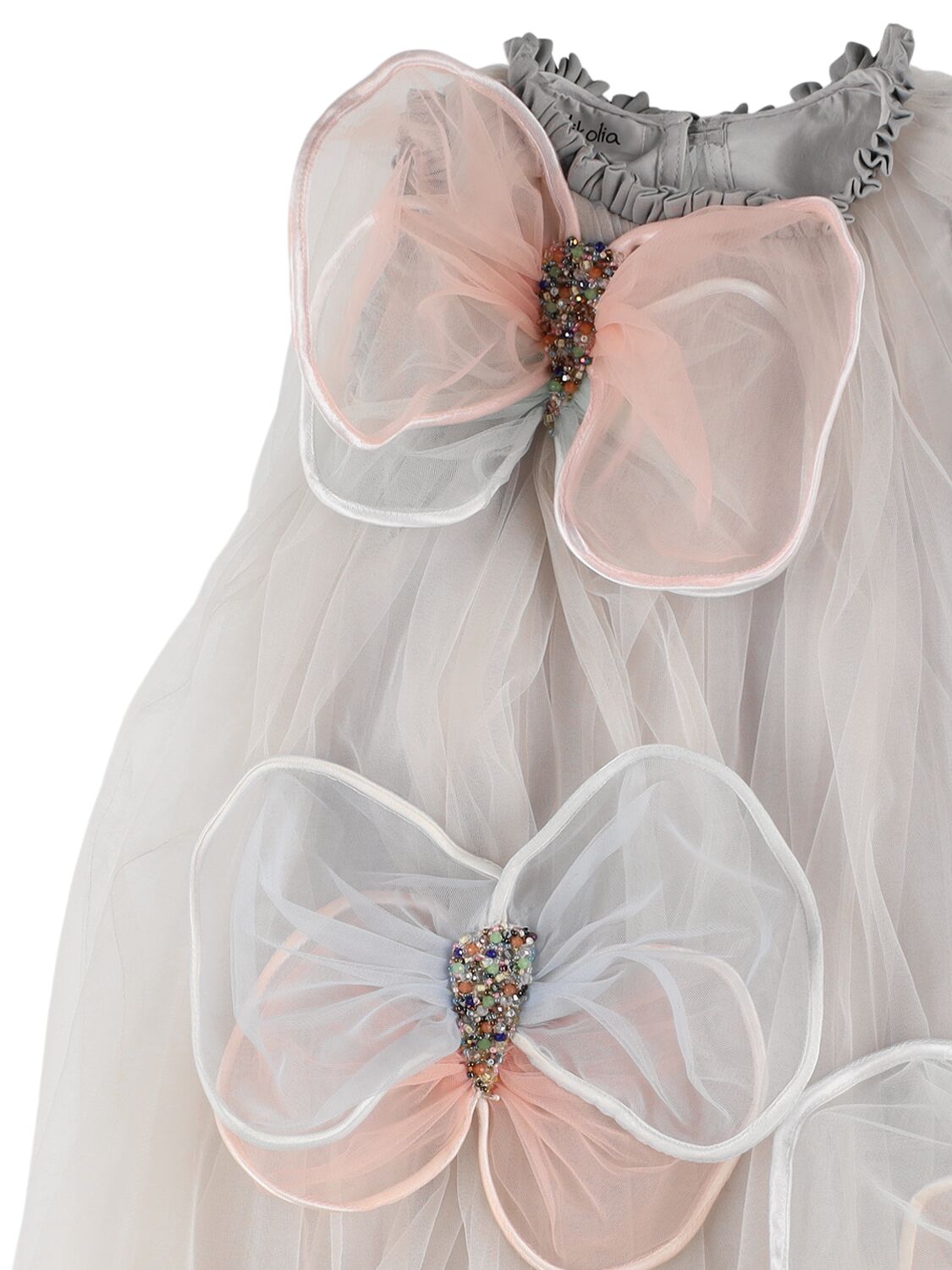 Shop Nikolia Tulle Dress W/ Butterfly Appliqués In White