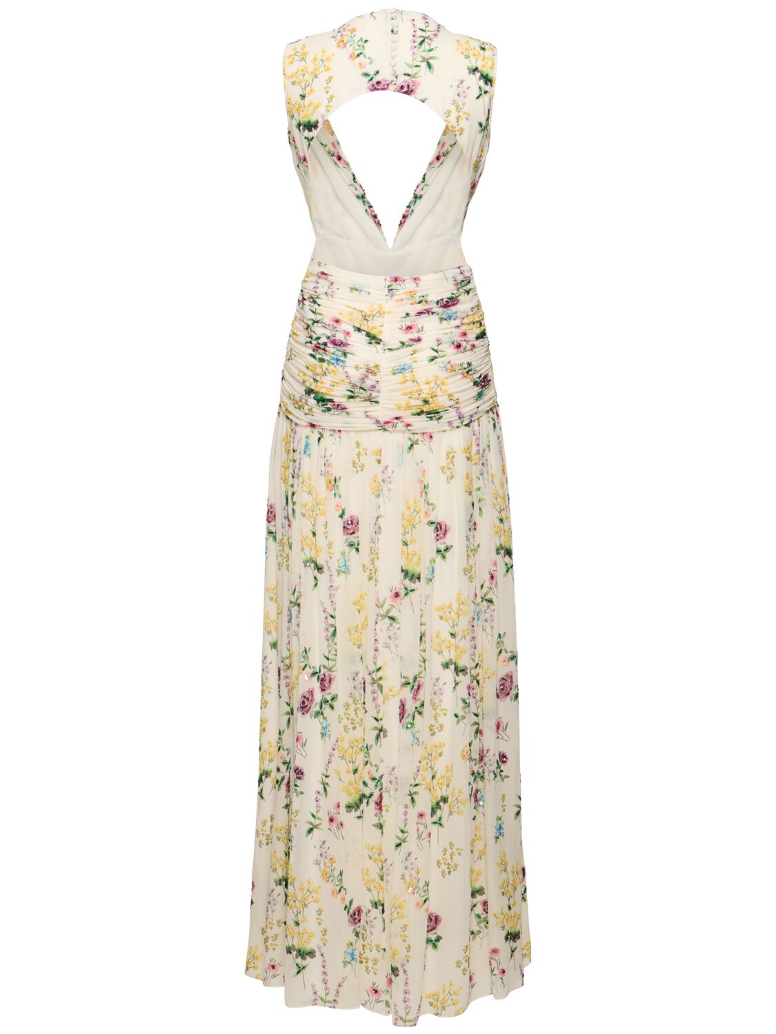 Shop Costarellos Martina Printed Georgette Long Dress In 화이트,멀티