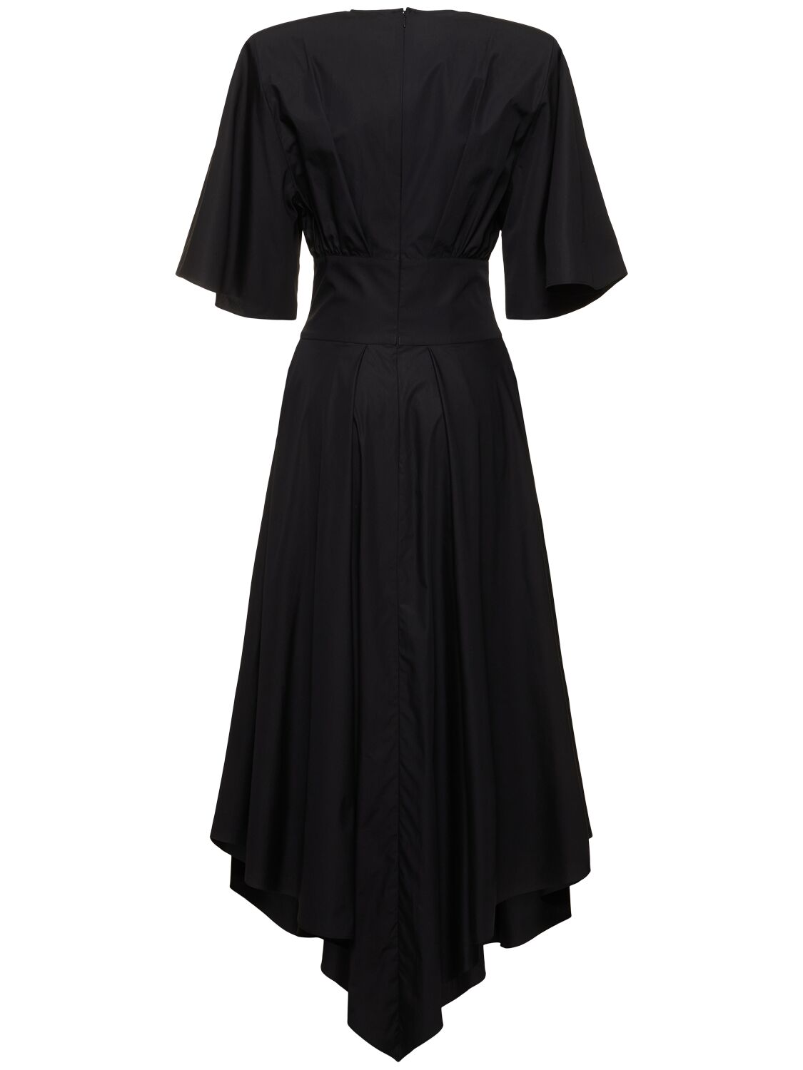 Alexandre Vauthier Cotton Poplin S/s Flared Midi Dress In 블랙