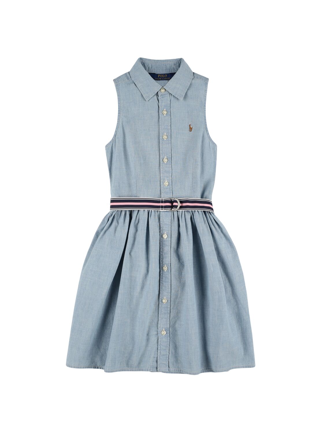Ralph Lauren Kids' Cotton Chambray Dress W/belt In 라이트 블루