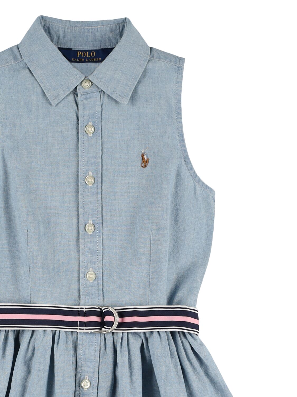 Shop Ralph Lauren Cotton Chambray Dress W/belt In 라이트 블루