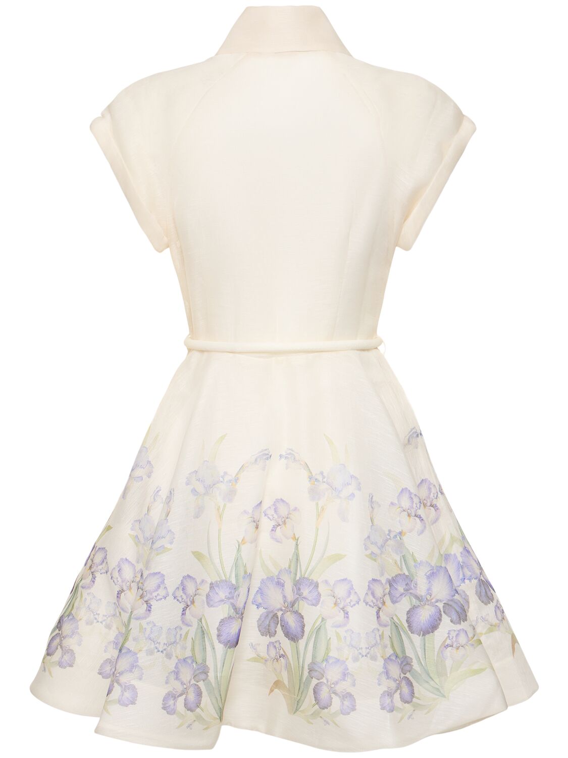 Shop Zimmermann Natura Belted Linen Silk Mini Dress In Multi Ivory