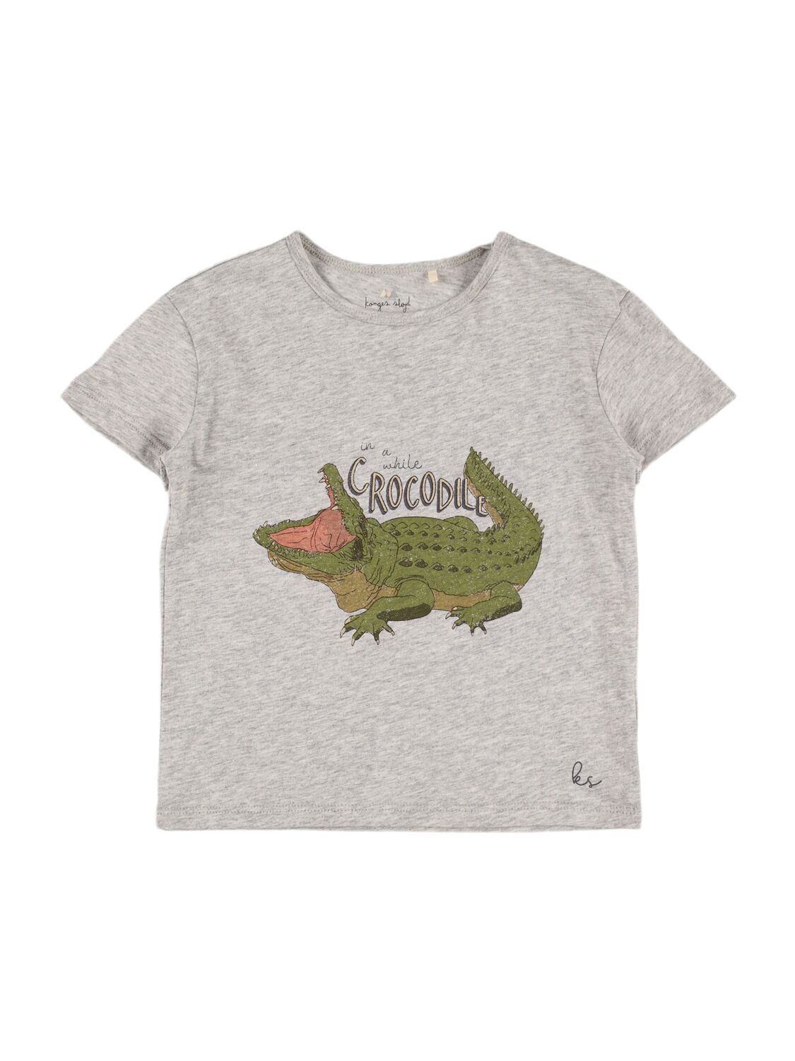 Konges Sløjd Kids' Crocodile Organic Cotton Jersey T-shirt In Grey