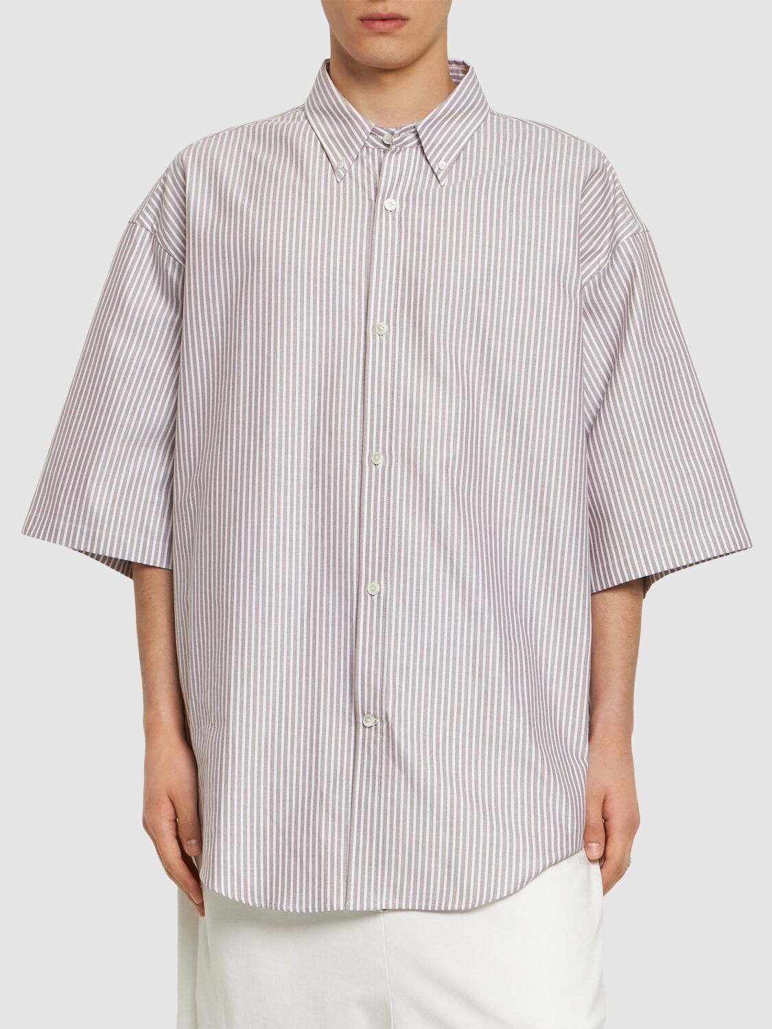 Shop Hed Mayner Pinstriped Heavy Cotton Shirt In 블루