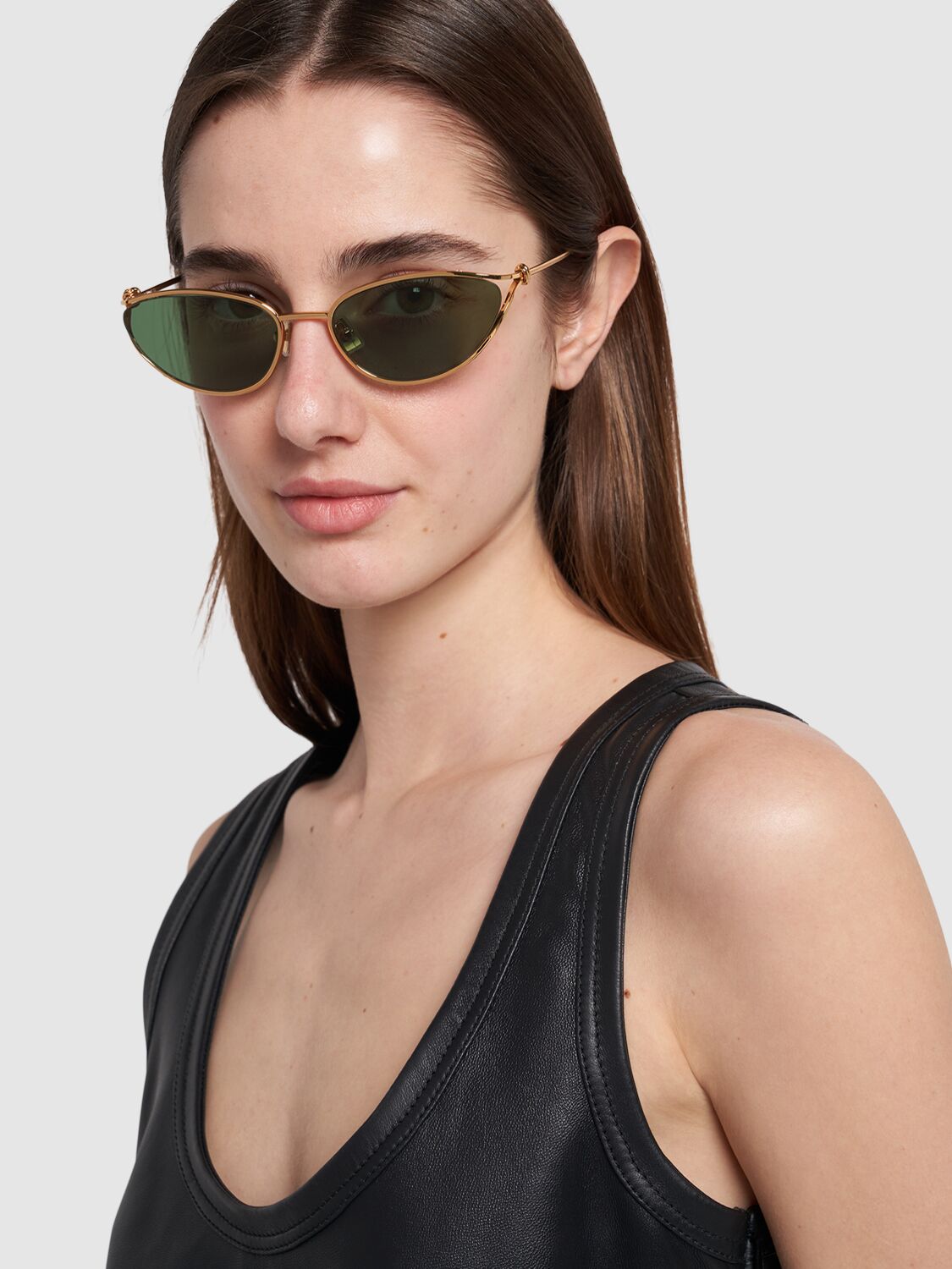 Shop Bottega Veneta Bv1330s Knot Cat Eye Metal Sunglasses In Gold/green