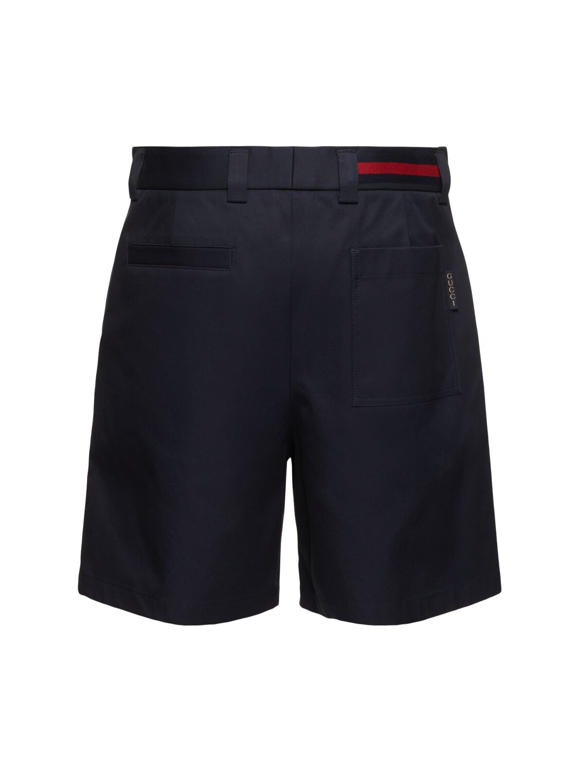 Shop Gucci Double Cotton Twill Shorts With Web In Navy