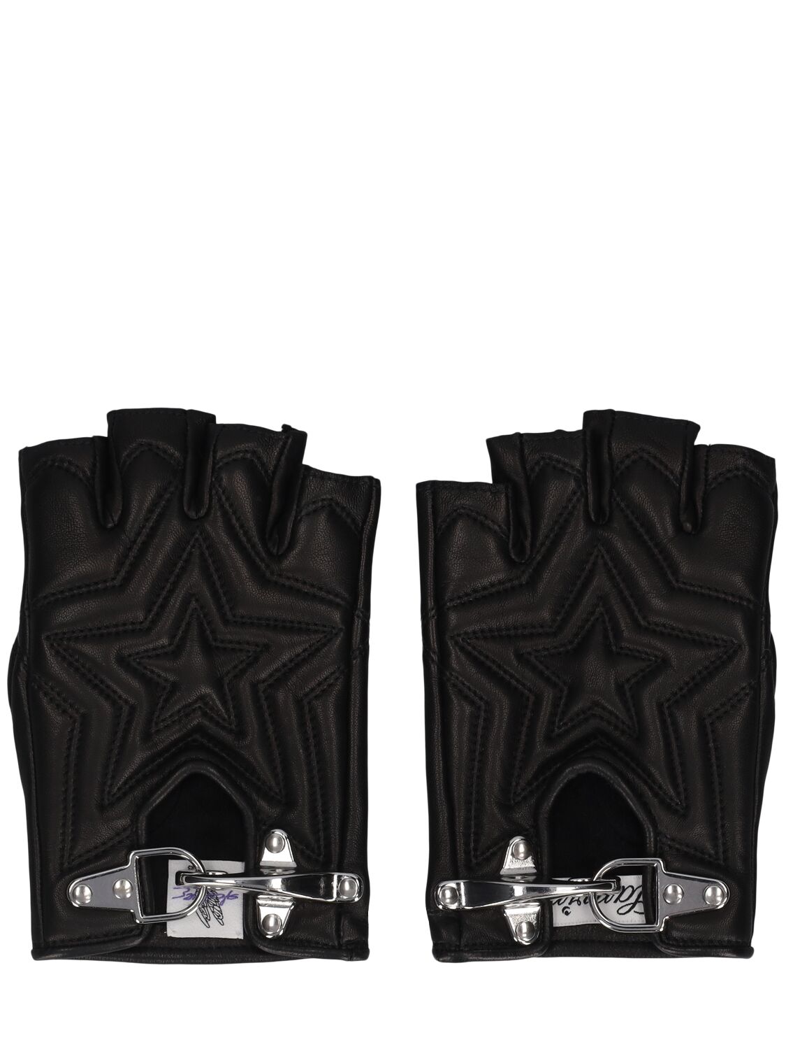 Lanvin Padded Leather Fingerless Gloves In 블랙