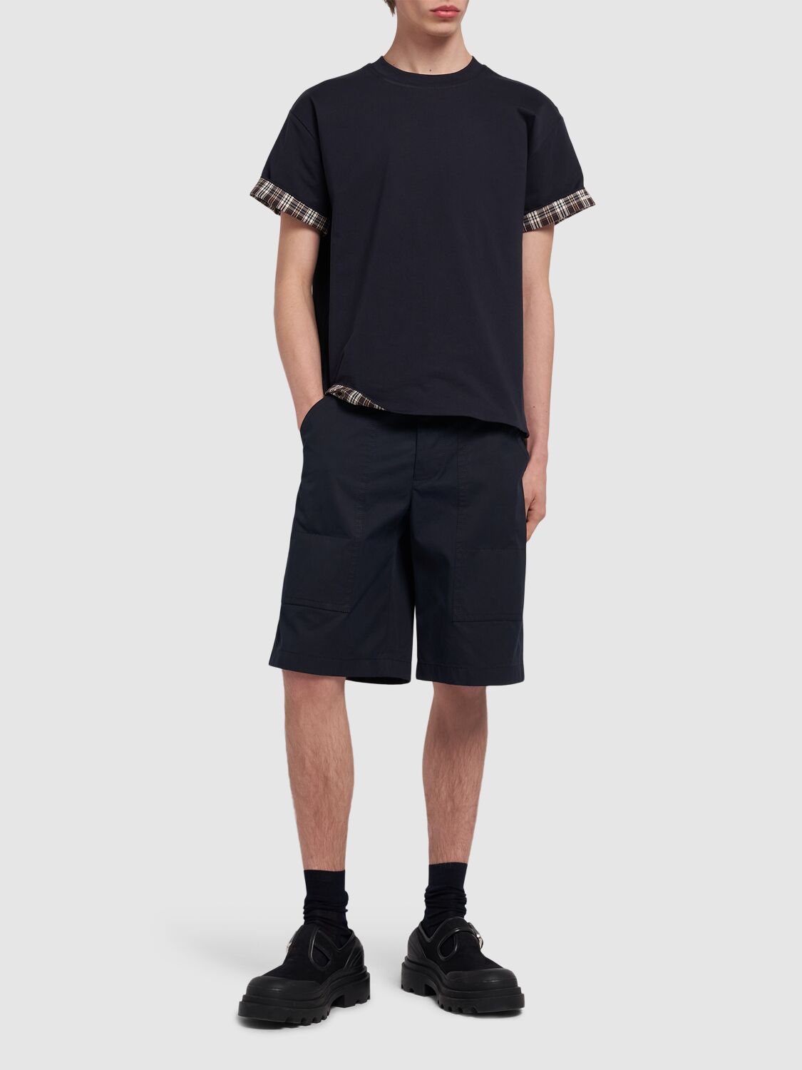 Shop Bottega Veneta Light Cotton Twill Cargo Shorts In Midnight Blue