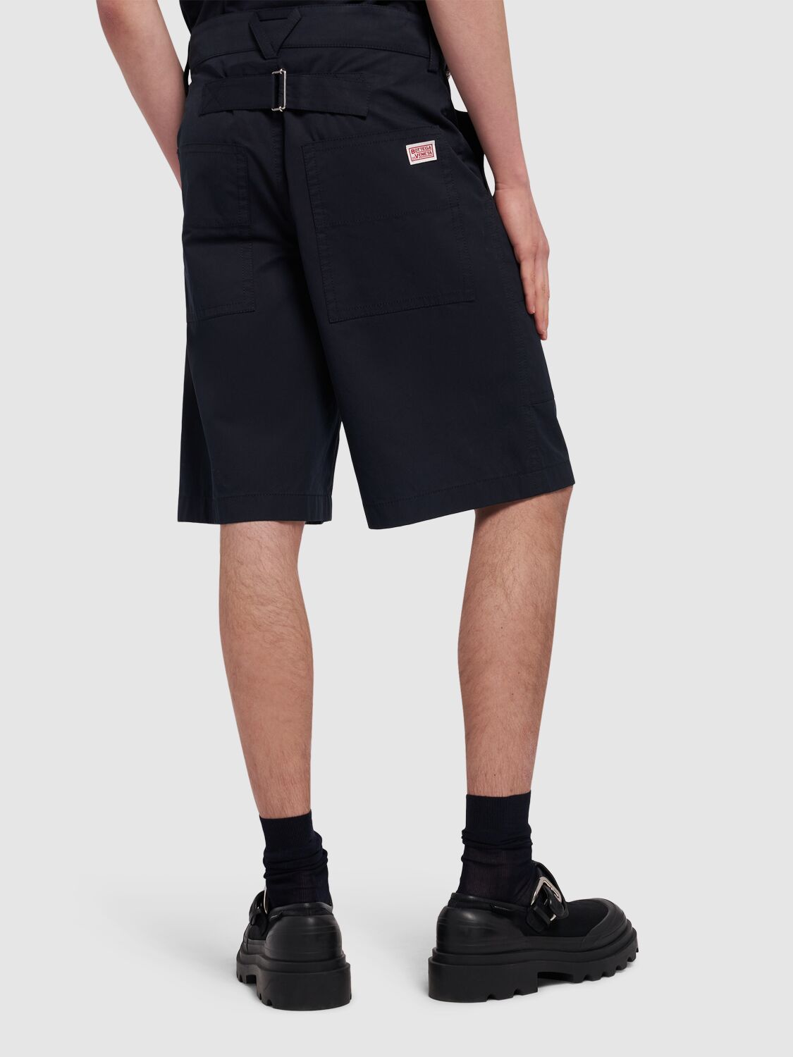 Shop Bottega Veneta Light Cotton Twill Cargo Shorts In Midnight Blue