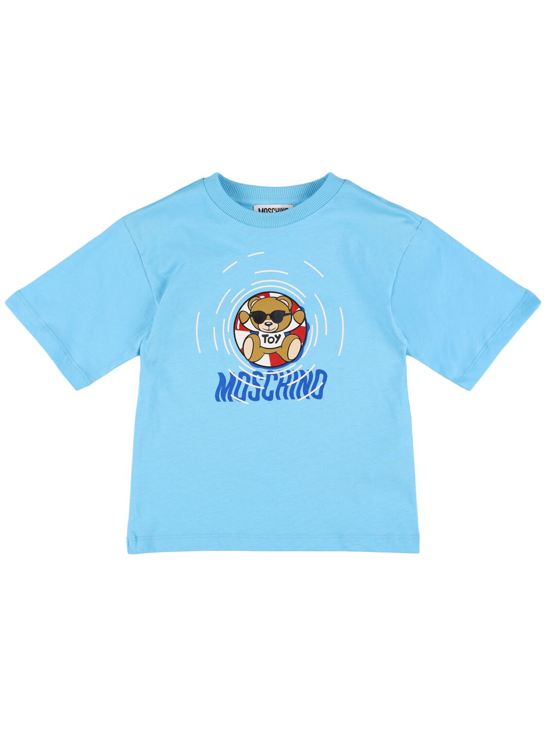 Moschino Kids' Printed Cotton Jersey Maxi T-shirt In Blue