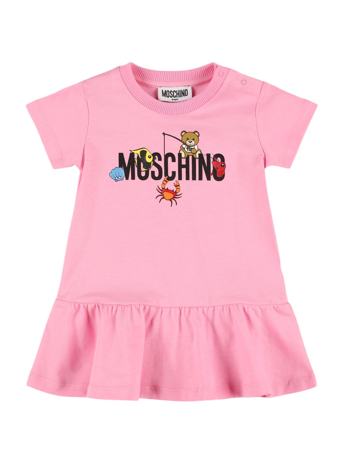 Moschino Kids' 印花棉质平纹针织连衣裙 In Sweet Pink