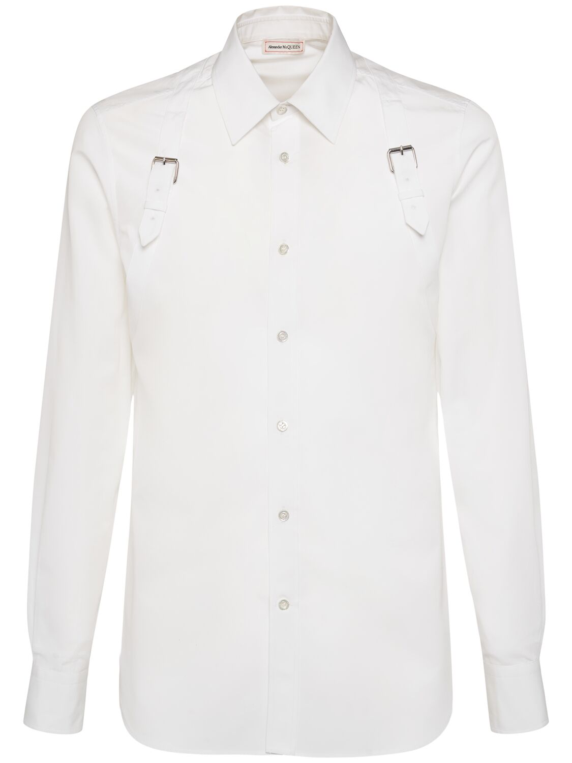 Shop Alexander Mcqueen Double Strap Harness Cotton Shirt In Optic White