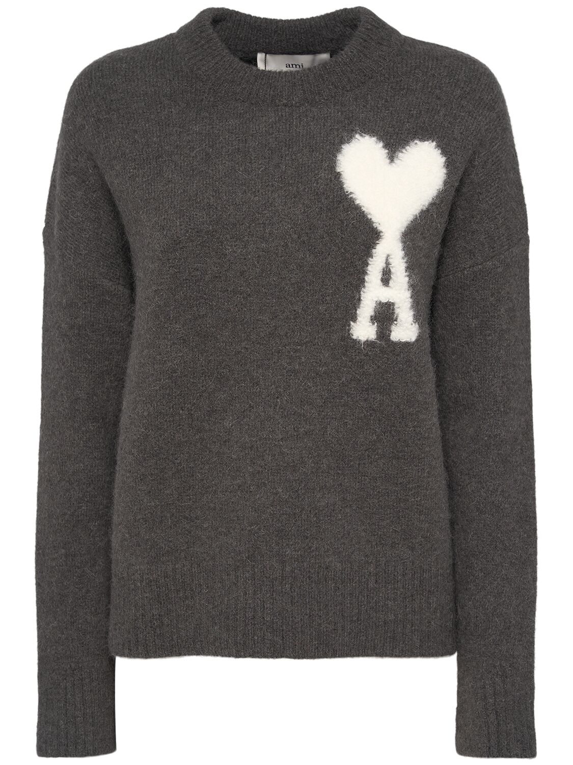 Shop Ami Alexandre Mattiussi Logo Alpaca Blend Crewneck Sweater In Dark Grey