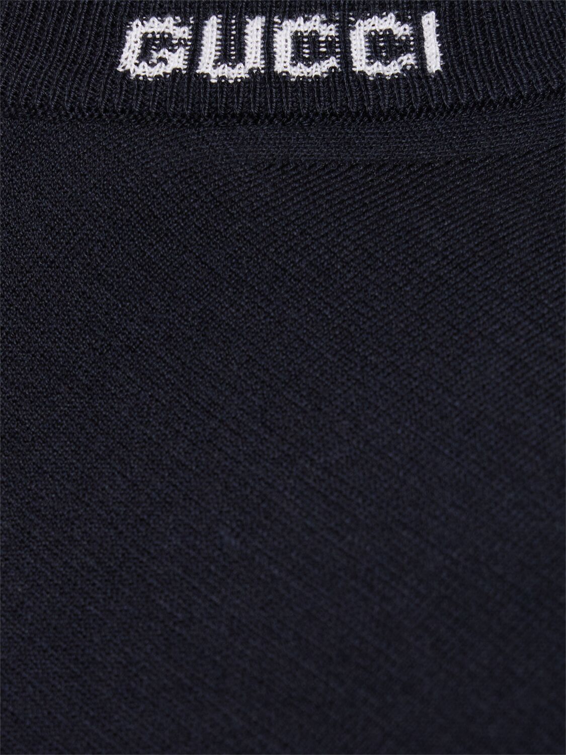 Shop Gucci Logo Intarsia Silk & Cotton T-shirt In 네이비