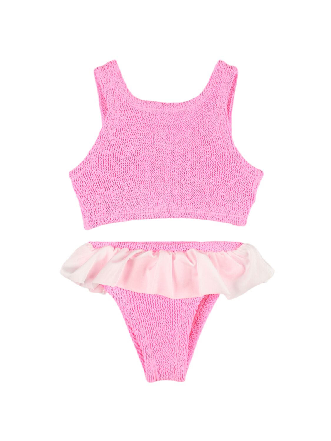 Hunza G Kids' Seersucker Bikini Set W/ Ruffles In 粉色