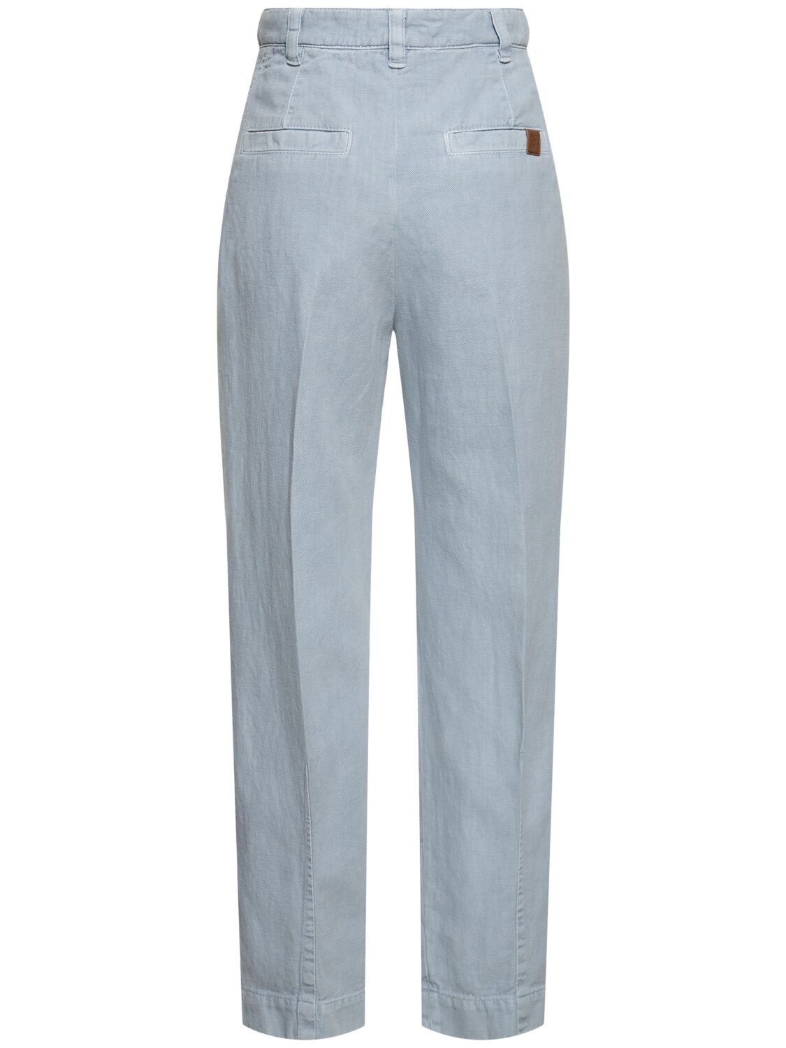 Shop Brunello Cucinelli Cotton & Linen Wide Pants In Light Blue