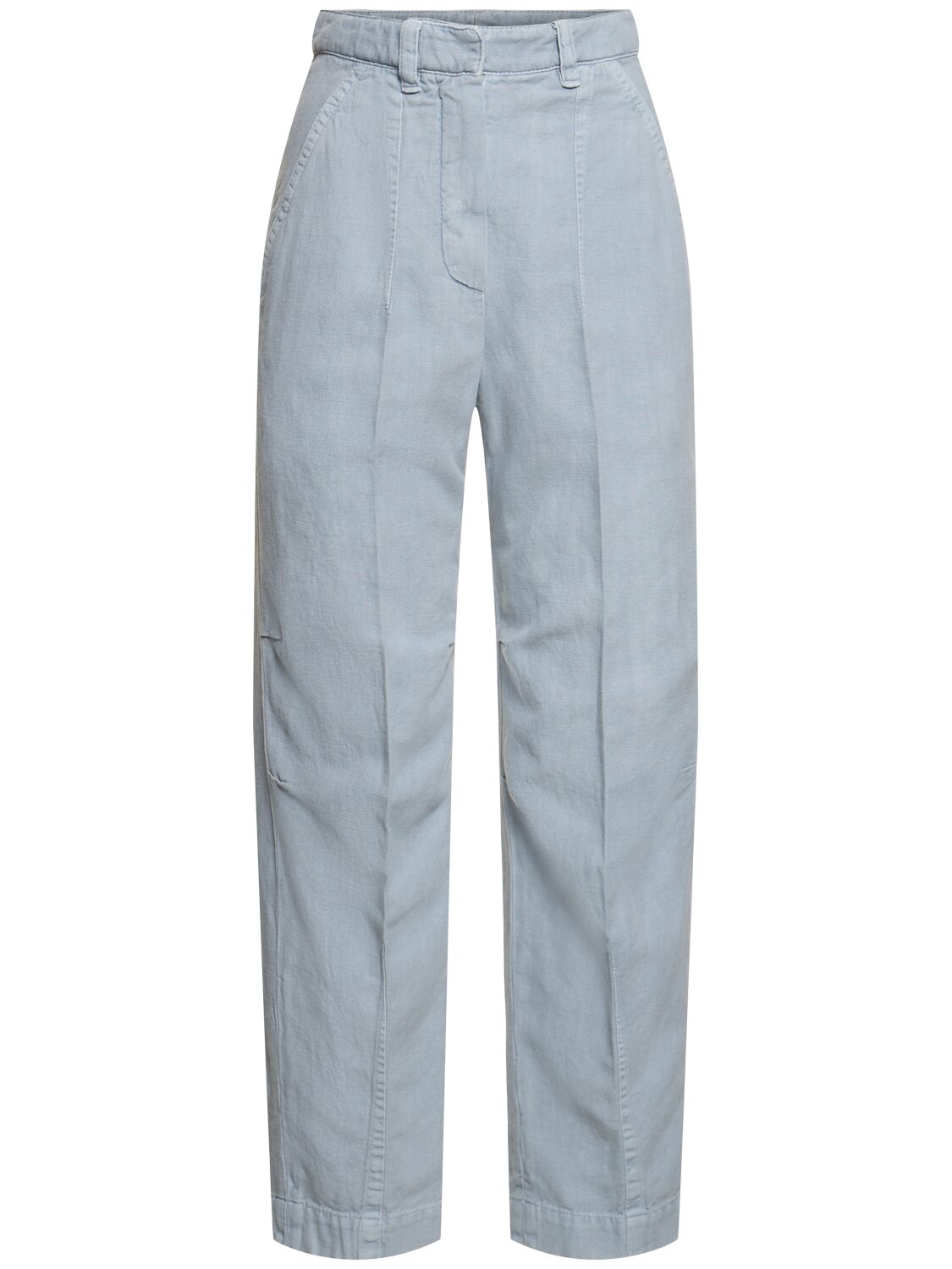 Brunello Cucinelli Cotton & Linen Wide Pants In Light Blue