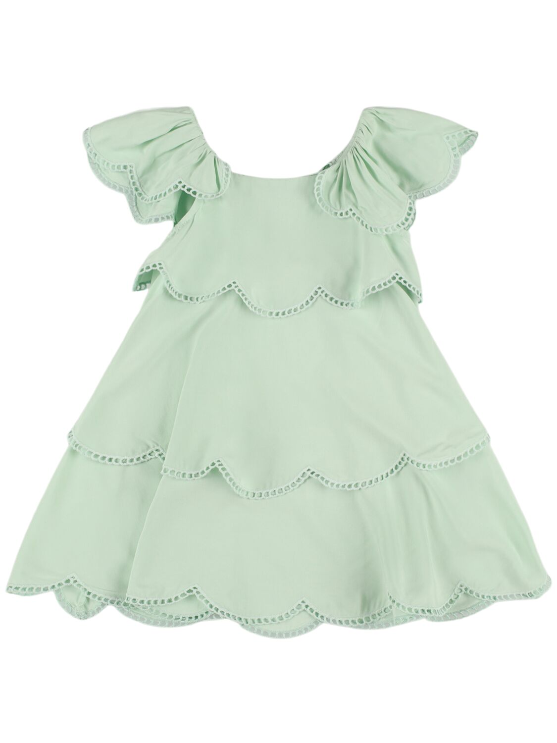 Stella Mccartney Kids' Tiered Cotton Poplin Dress In Green