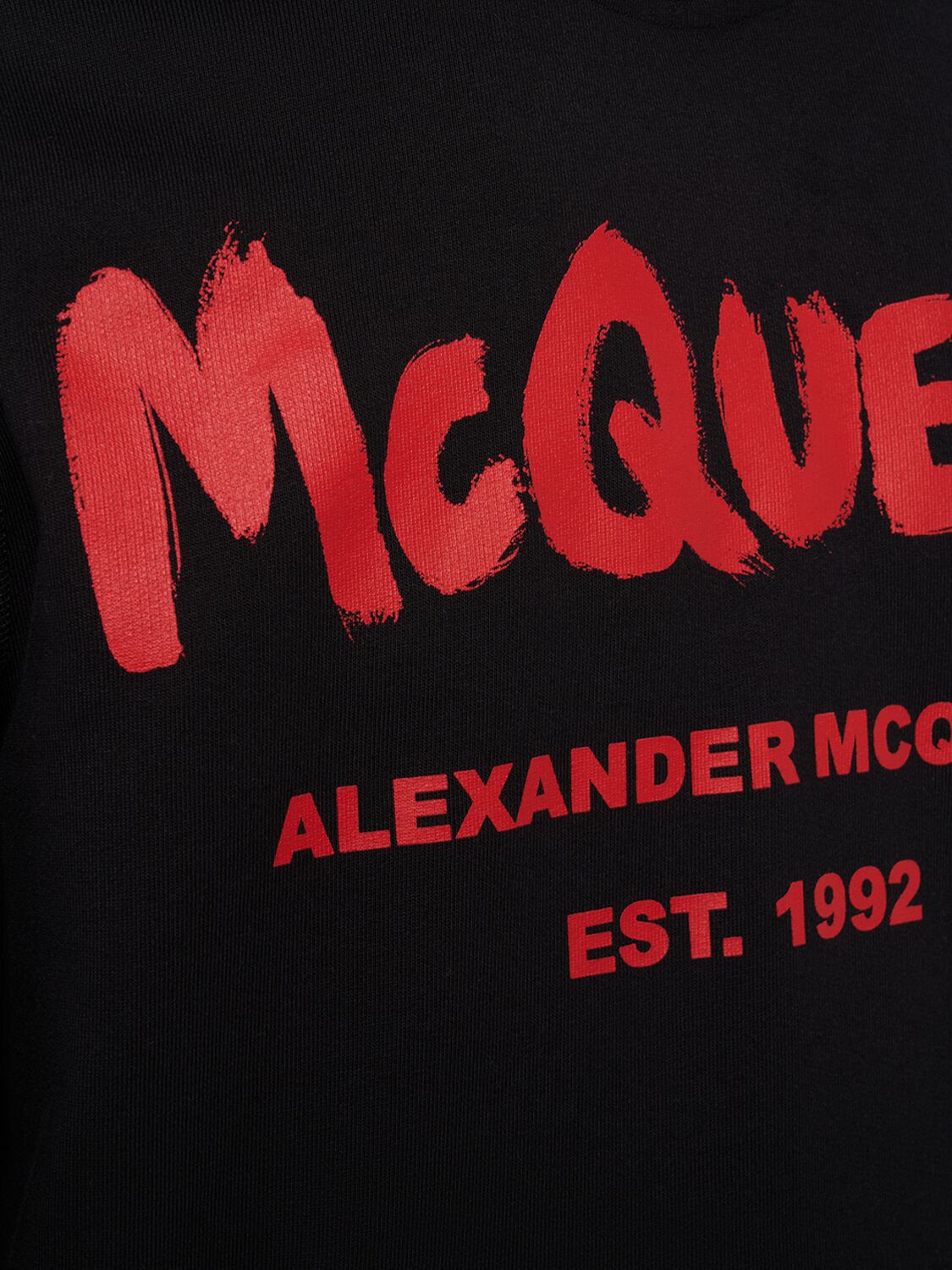 Shop Alexander Mcqueen Graffiti Print Cotton Hoodie In Black,red