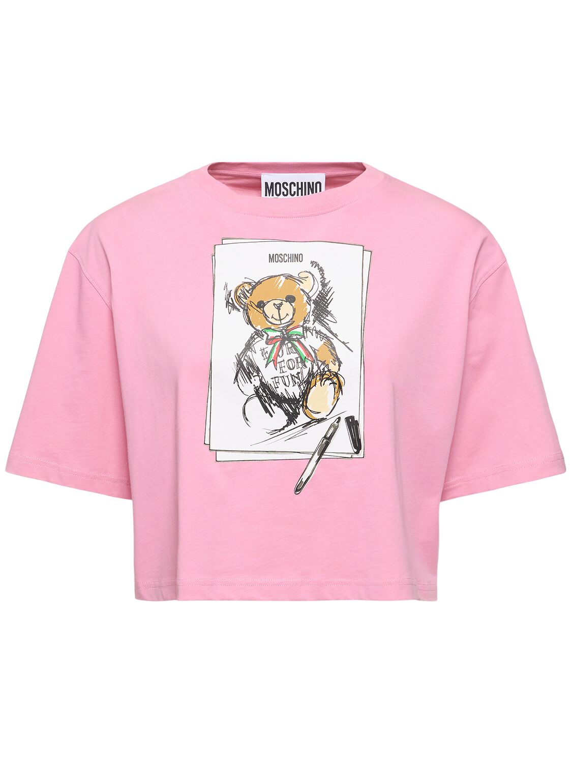 Moschino Printed Cotton Jersey Cropped T-shirt In Pink