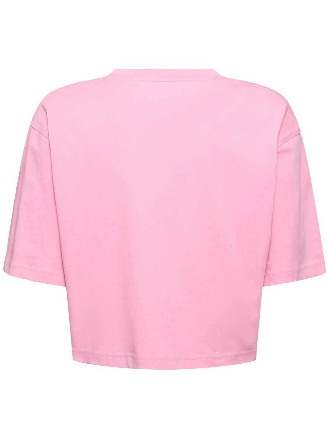 Shop Moschino Printed Cotton Jersey Cropped T-shirt In Pink