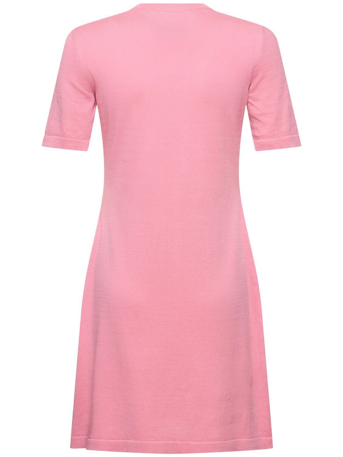 Shop Moschino Printed Cotton Knit S/s Mini Dress In Pink