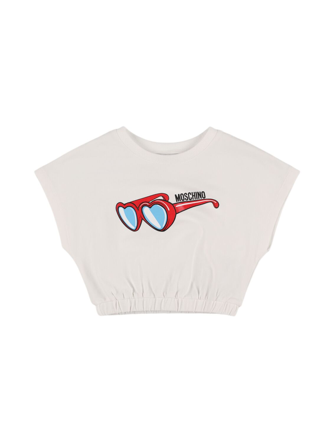 Moschino Kids' Cotton Piquet Cropped T-shirt In White