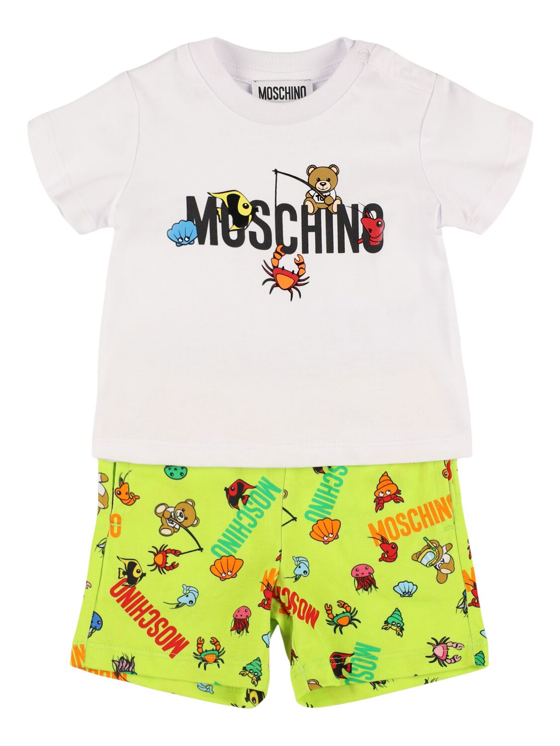 Moschino Kids' Cotton Jersey T-shirt & Shorts In Lime Green