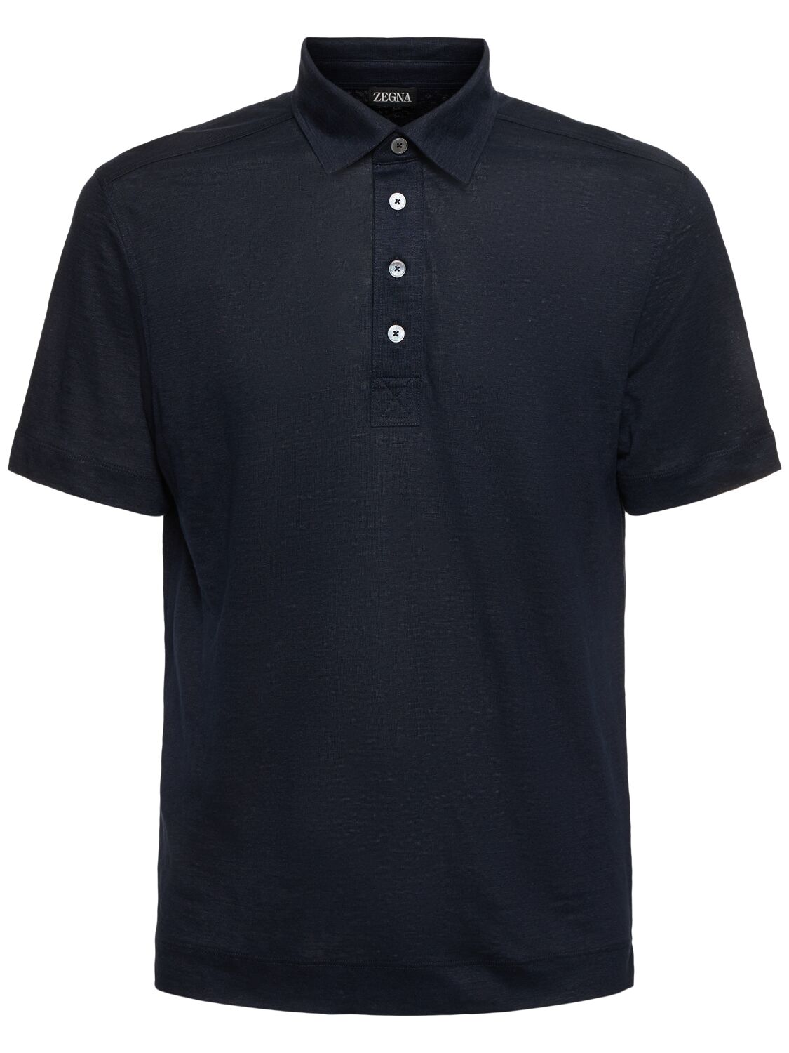 Zegna Pure Linen Polo In Navy