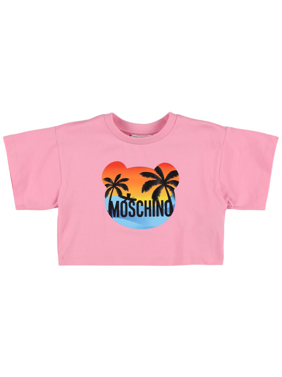 Moschino Kids' Cotton Jersey Cropped T-shirt In Sweet Pink