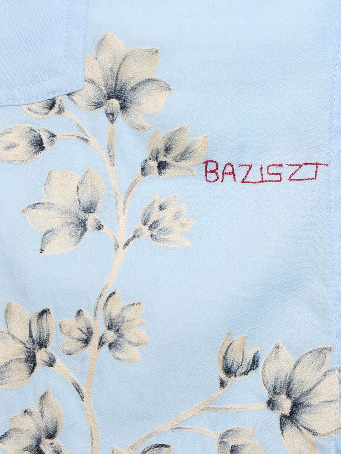 Shop Baziszt Flower Cotton & Rayon Shirt In Light Blue