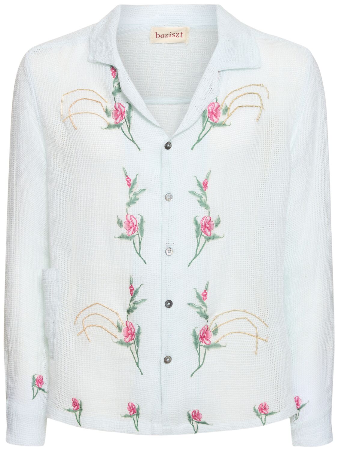 Image of Flower Embroidered Linen Shirt