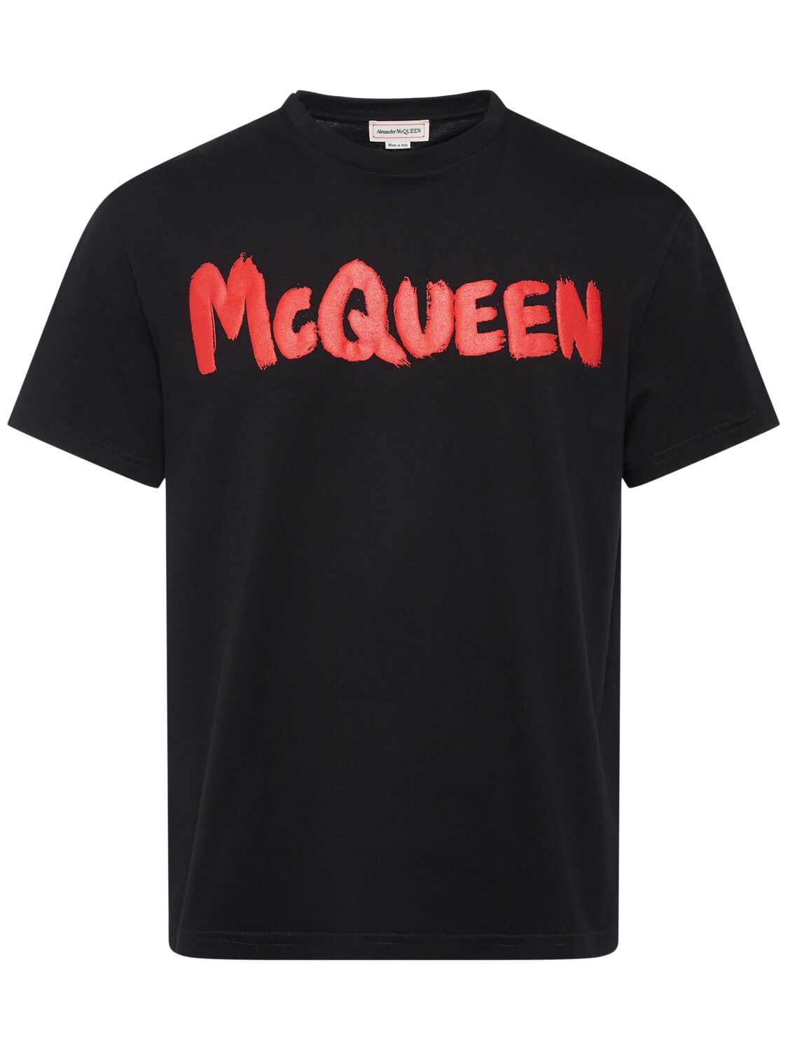 Alexander Mcqueen Graffiti Print Cotton T-shirt In Black,red